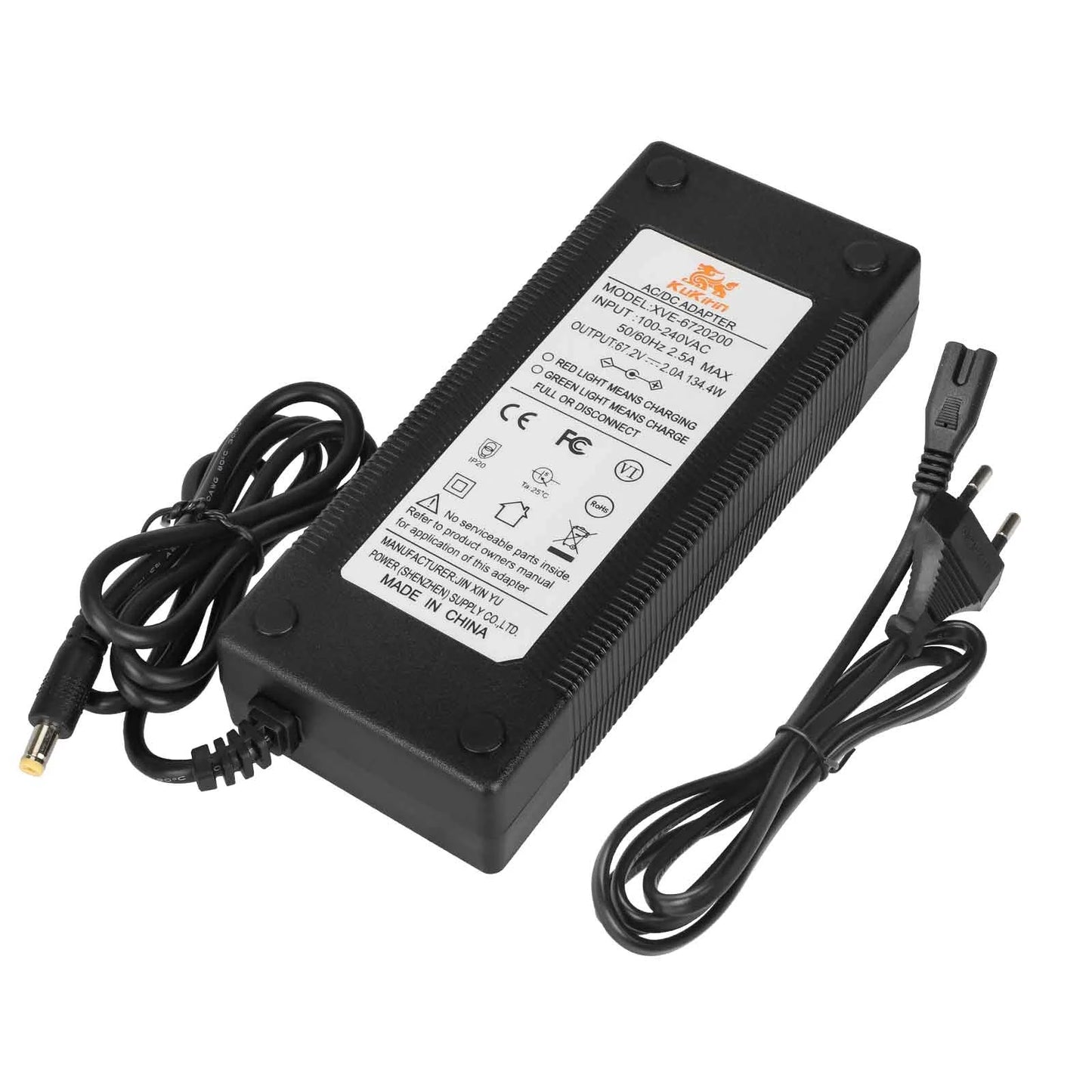 Kukirin 67.2V2.0A DC2.1 Charger for Kukirin G4 with EU Plug Electric Scooter Charger 67.2V 2.0A European Power Adapter for Kukirin G4 Multiple Safety Protection Lithium Battery Transformer EU Standard Battery Charger Power Adapter