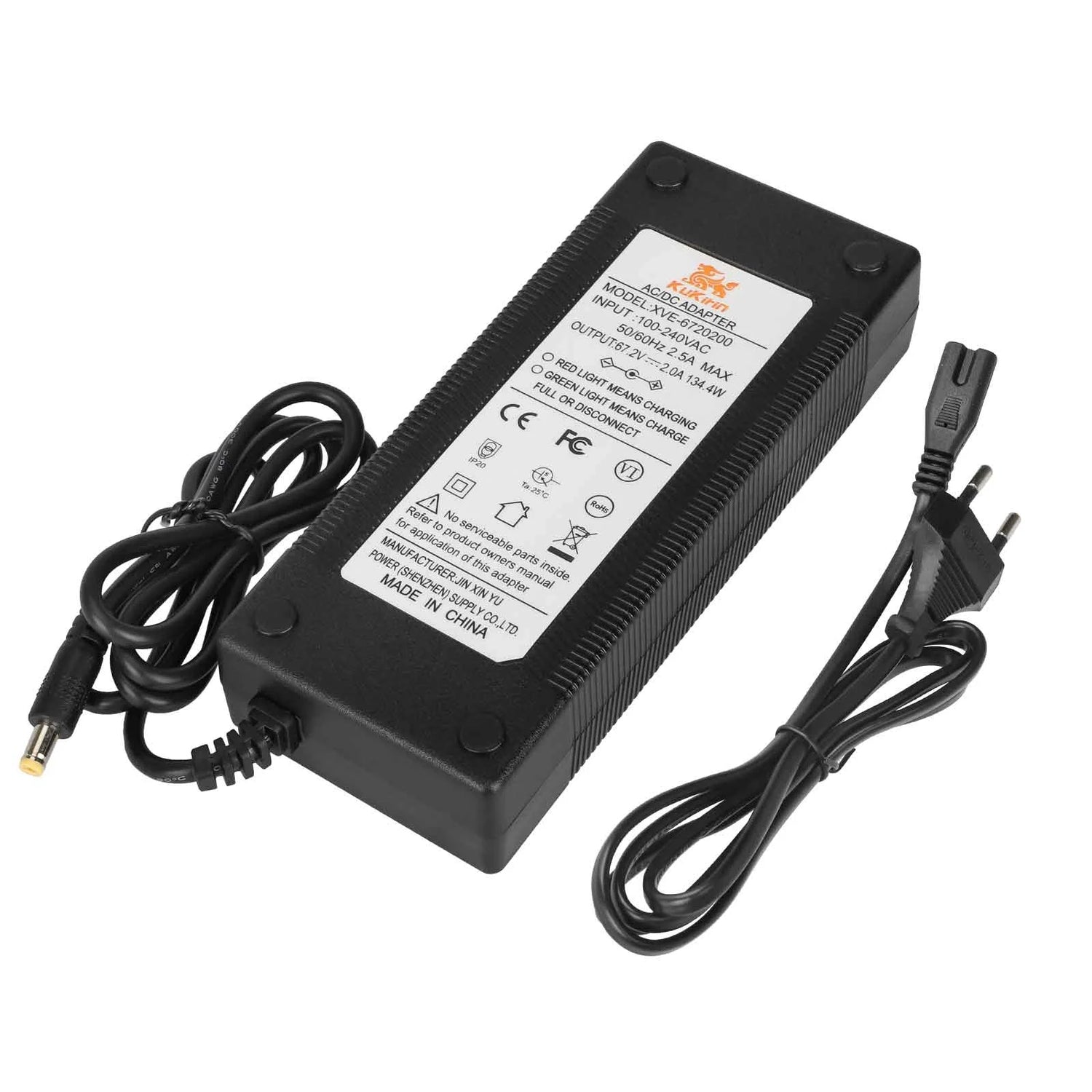 Kukirin 67.2V2.0A DC2.1 Charger for Kukirin G4 with EU Plug Electric Scooter Charger 67.2V 2.0A European Power Adapter for Kukirin G4 Multiple Safety Protection Lithium Battery Transformer EU Standard Battery Charger Power Adapter