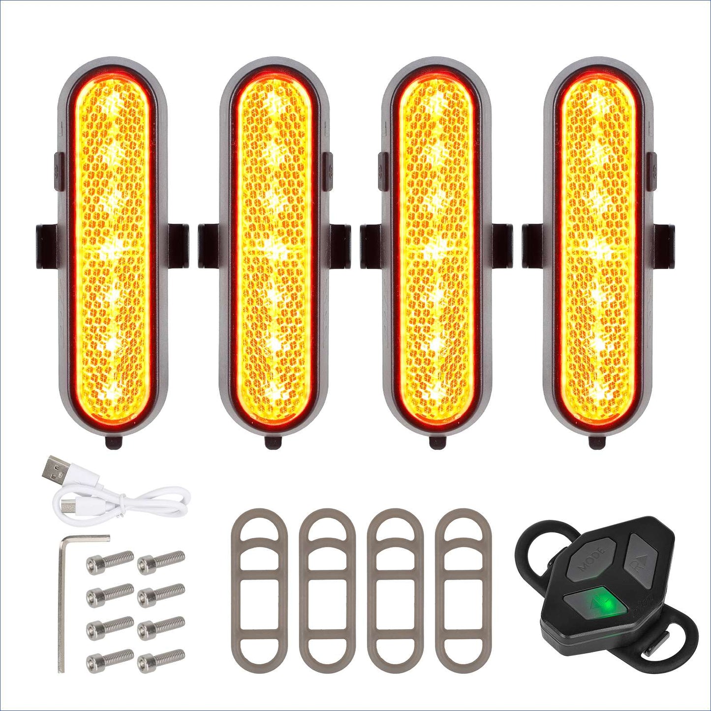 KuKirin Yellow 4 Sets Of Rechargeable Turn Signal Light With Remote Control For Almost All Of Scooters Bike E-Bike KuKirin E-scooter Indicator USB Rechargeable Rear Light Scooter Warning Rear Light with Remote Control For Xiaomi/Ninebot/Kaabo e Scooter