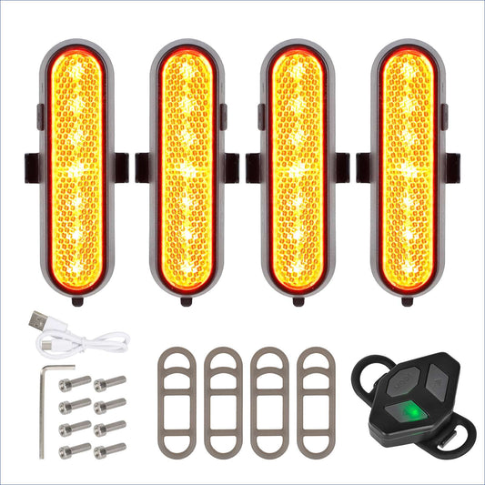 KuKirin Yellow 4 Sets Of Rechargeable Turn Signal Light With Remote Control For Almost All Of Scooters Bike E-Bike KuKirin E-scooter Indicator USB Rechargeable Rear Light Scooter Warning Rear Light with Remote Control For Xiaomi/Ninebot/Kaabo e Scooter