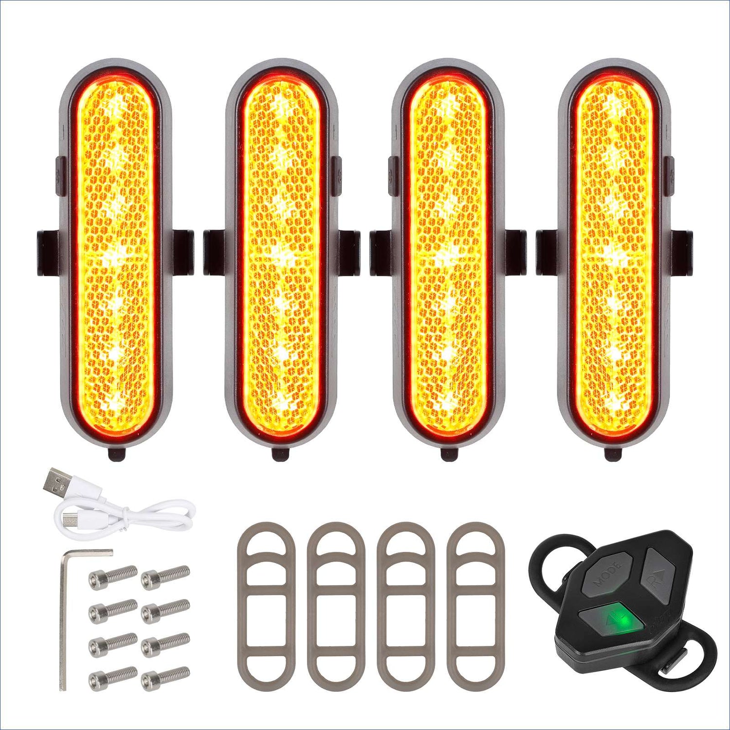 KuKirin Yellow 4 Sets Of Rechargeable Turn Signal Light With Remote Control For Almost All Of Scooters Bike E-Bike KuKirin E-scooter Indicator USB Rechargeable Rear Light Scooter Warning Rear Light with Remote Control For Xiaomi/Ninebot/Kaabo e Scooter