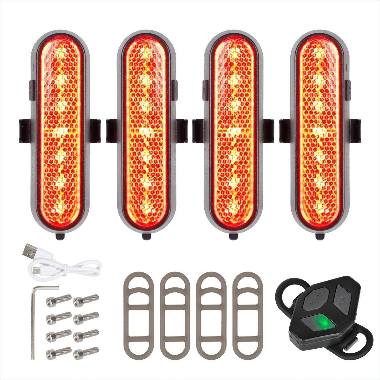 KuKirin Red 4 Sets Of Rechargeable Turn Signal Light with Remote Control Fit for Almost All Of Scooters Bike e-Bike Waterproof Turn Signal Light With Remote Control Tail Light Led Electric Scooter Safety Light