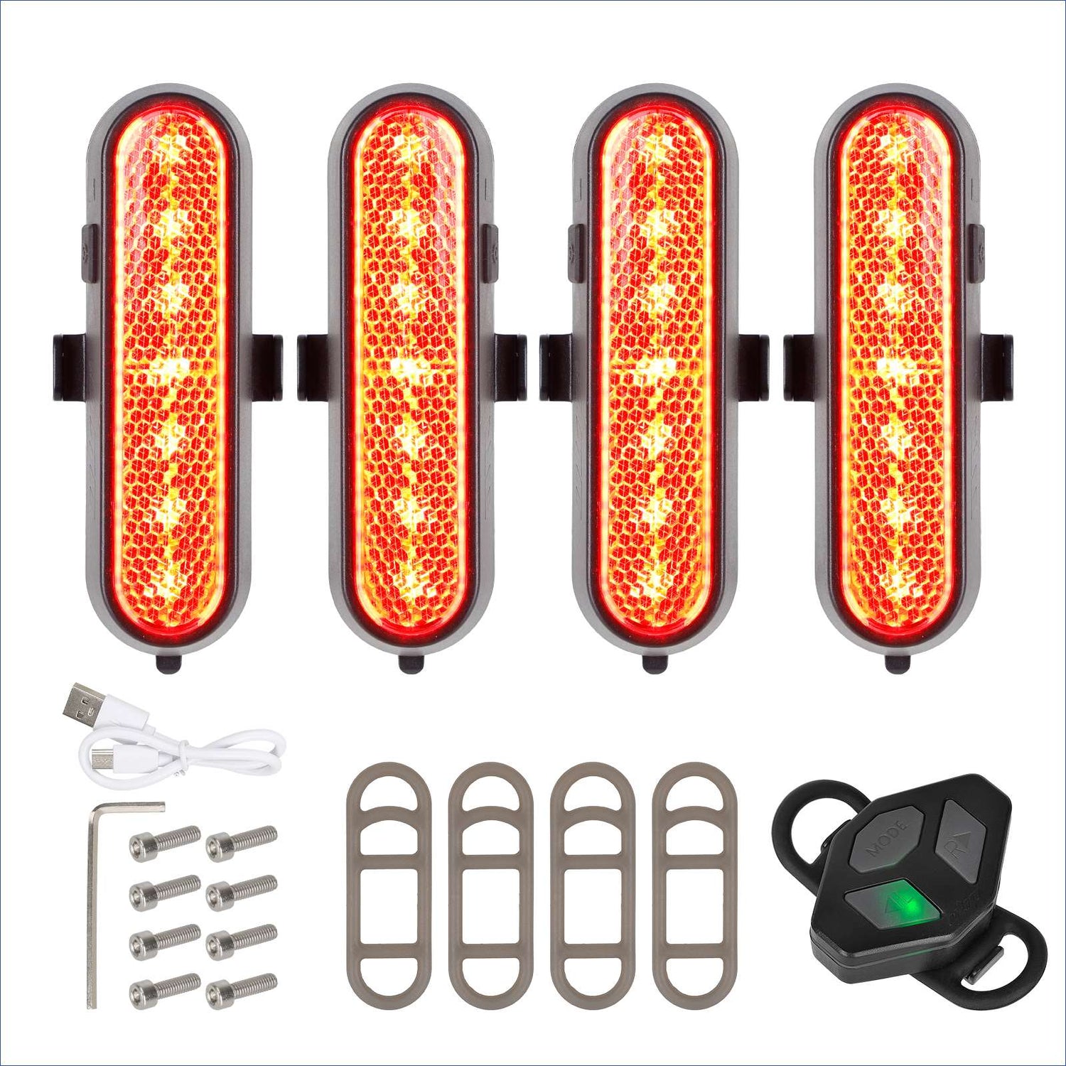 KuKirin Red 4 Sets Of Rechargeable Turn Signal Light with Remote Control Fit for Almost All Of Scooters Bike e-Bike Waterproof Turn Signal Light With Remote Control Tail Light Led Electric Scooter Safety Light