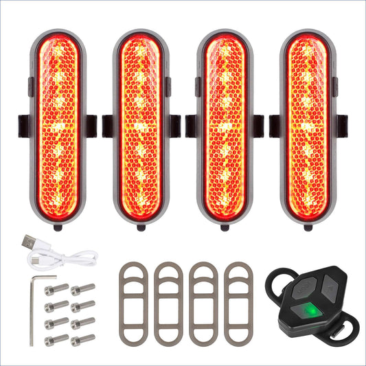 KuKirin Red 4 Sets Of Rechargeable Turn Signal Light with Remote Control Fit for Almost All Of Scooters Bike e-Bike Waterproof Turn Signal Light With Remote Control Tail Light Led Electric Scooter Safety Light